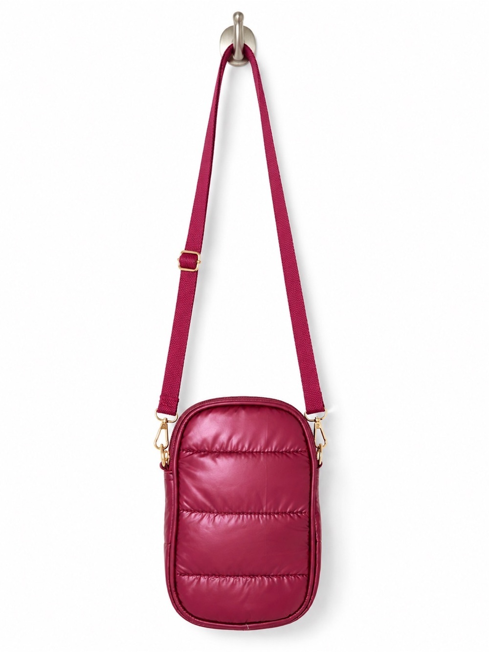 Raspberry Puffer Crossbody Bag